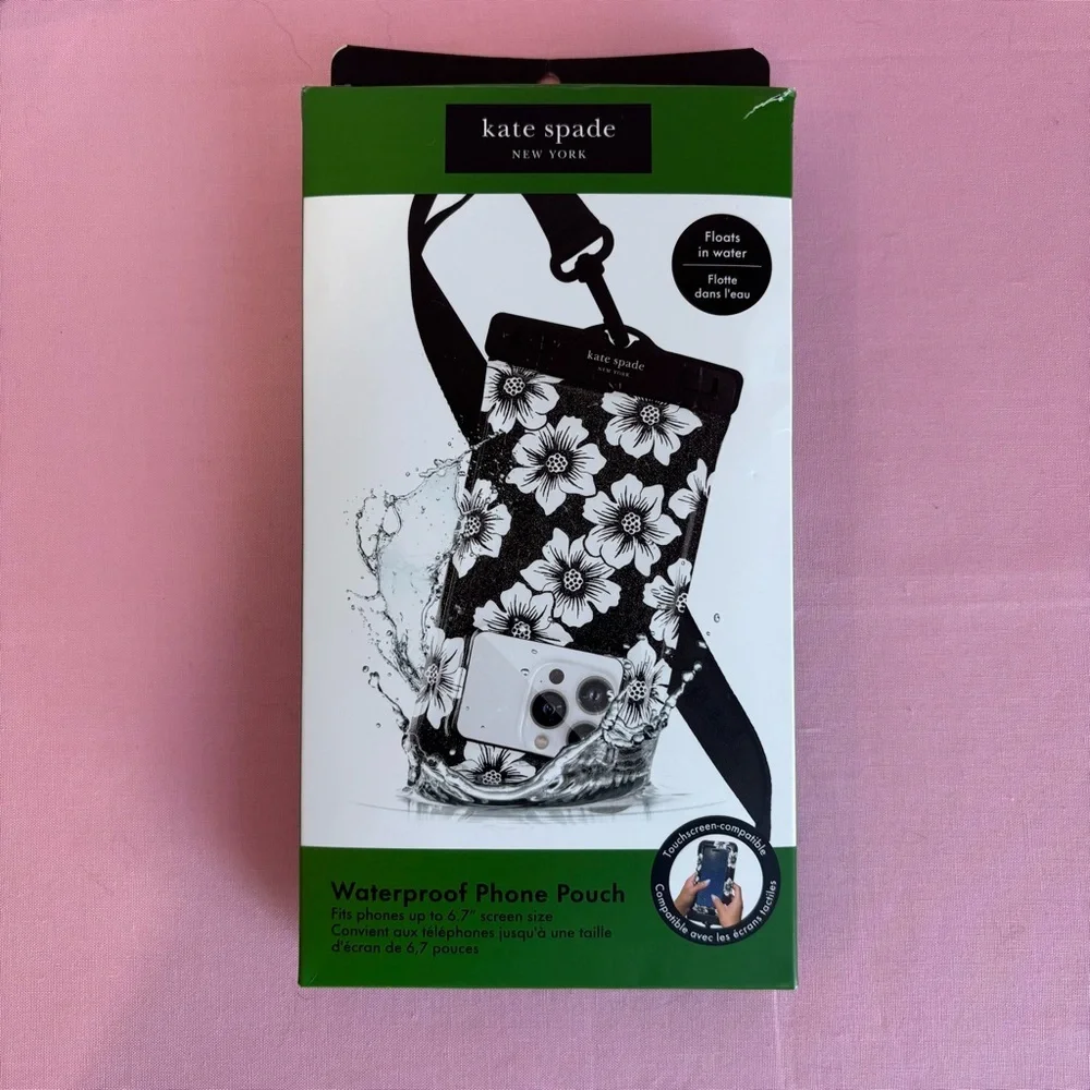 Kate Spade Waterproof Phone Holder Pouch Black and White Daisy NWT - Picture 2 of 6